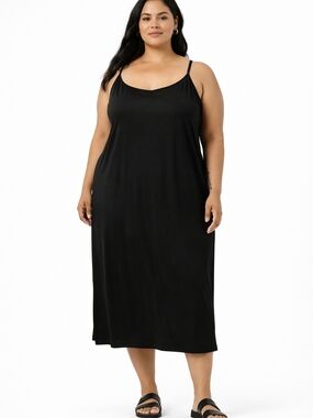Universal Standard Black Midi Dress 4XL NWT Spaghetti Strap Minimalist Plus Size